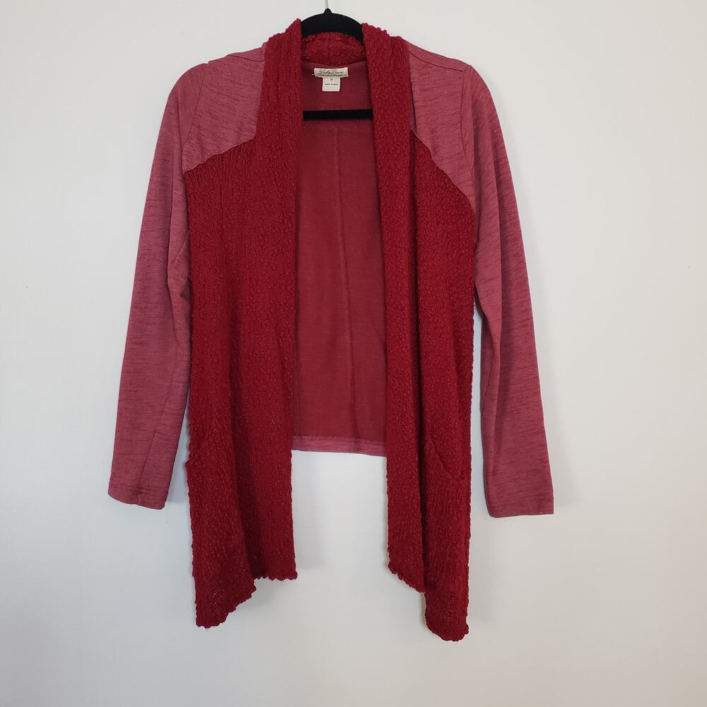 Lucky Brand Viscose & Cotton Open Waterfall Cardigan Mixed Media Red Medium